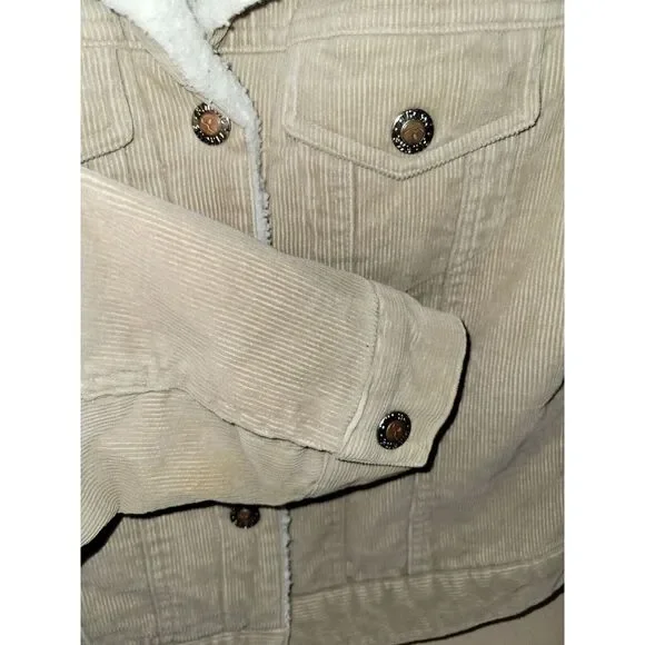 Finesse‎ Corduroy Sherpa Beige Snap Short Jacket Size Medium 90s Y2k Retro - Picture 4 of 16